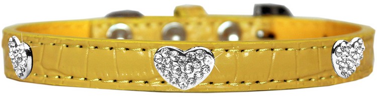 Croc Crystal Heart Dog Collar Yellow Size 16